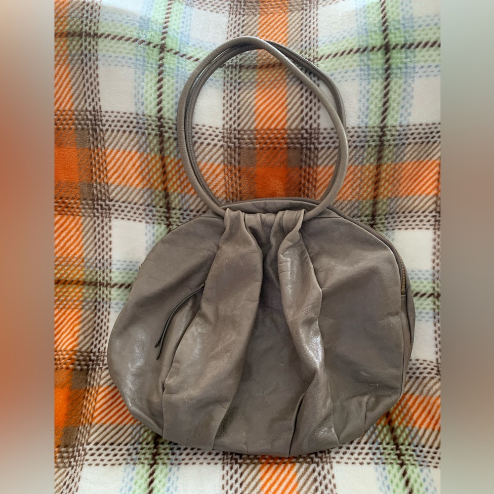 HOBO Gray Rounded Leather Hobo Bag